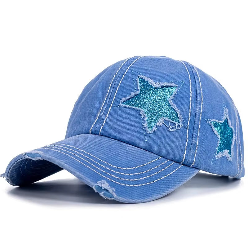 Retro Y2K Star Washed Denim Hole Star Baseball Cap Snapback Hats Autumn Summer Fishing Hat Men Women Caps Casquette Hats Gorras