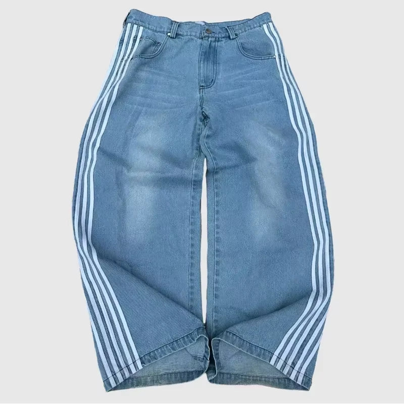 Elevate Your Style with Y2K Baggy Jeans: High-Quality Embroidered Striped Wide Leg Denim for Men and Women - Perfect for Hip Hop and Casual Streetwear
