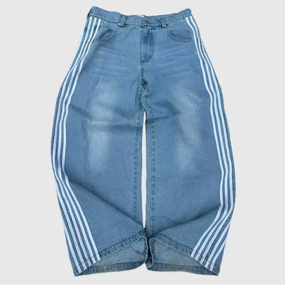 Elevate Your Style with Y2K Baggy Jeans: High-Quality Embroidered Striped Wide Leg Denim for Men and Women - Perfect for Hip Hop and Casual Streetwear