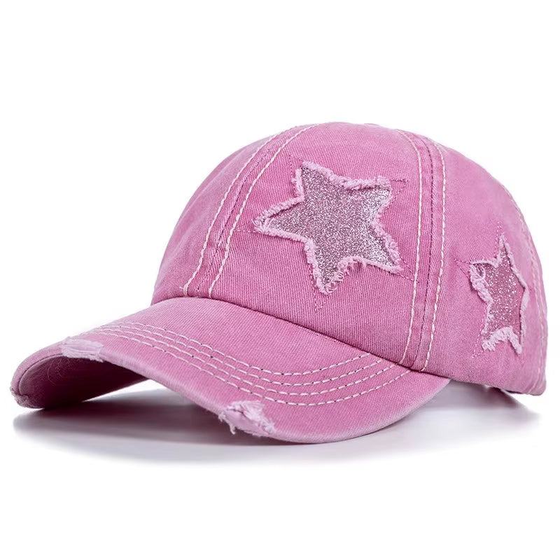Retro Y2K Star Washed Denim Hole Star Baseball Cap Snapback Hats Autumn Summer Fishing Hat Men Women Caps Casquette Hats Gorras
