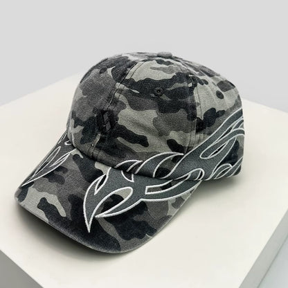 New Unisex Hip Hop Letter Flame Flag Baseball Hats Sunshade Personal Versatile Color Block Peaked Caps Niche Fashion Retro Ins