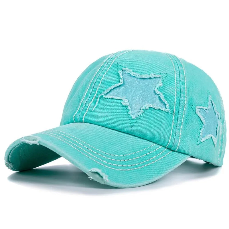 Retro Y2K Star Washed Denim Hole Star Baseball Cap Snapback Hats Autumn Summer Fishing Hat Men Women Caps Casquette Hats Gorras