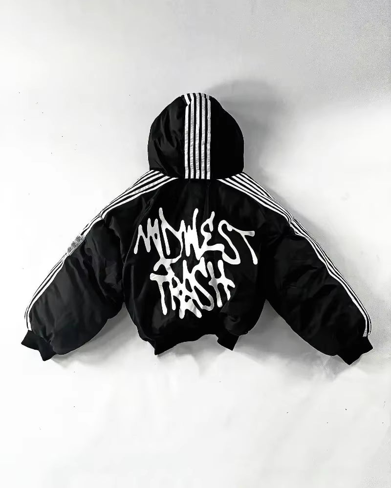 Hip Hop Trend Harajuku Striped Loose Zipper Coat Warm Cotton-Padded Jacket New Street Fashion Personality Men Winter Jacket