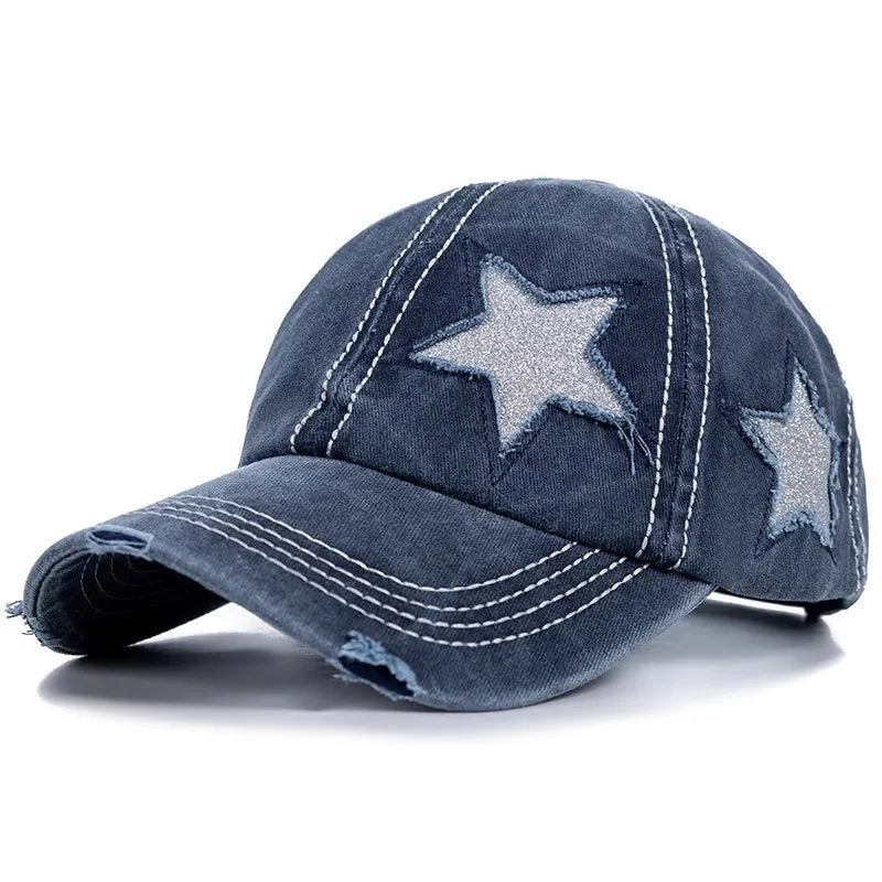 Retro Y2K Star Washed Denim Hole Star Baseball Cap Snapback Hats Autumn Summer Fishing Hat Men Women Caps Casquette Hats Gorras