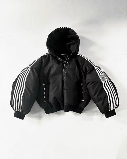 Hip Hop Trend Harajuku Striped Loose Zipper Coat Warm Cotton-Padded Jacket New Street Fashion Personality Men Winter Jacket