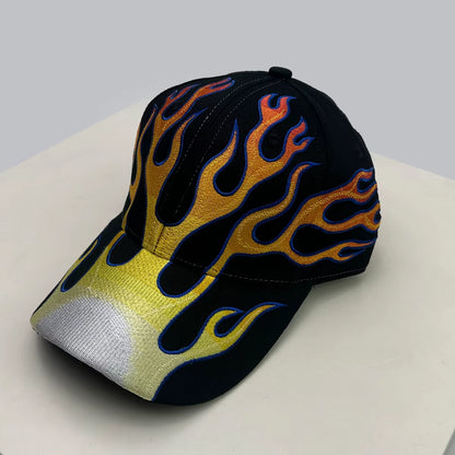 New Unisex Hip Hop Letter Flame Flag Baseball Hats Sunshade Personal Versatile Color Block Peaked Caps Niche Fashion Retro Ins
