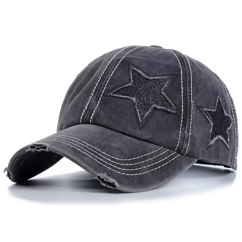 Retro Y2K Star Washed Denim Hole Star Baseball Cap Snapback Hats Autumn Summer Fishing Hat Men Women Caps Casquette Hats Gorras